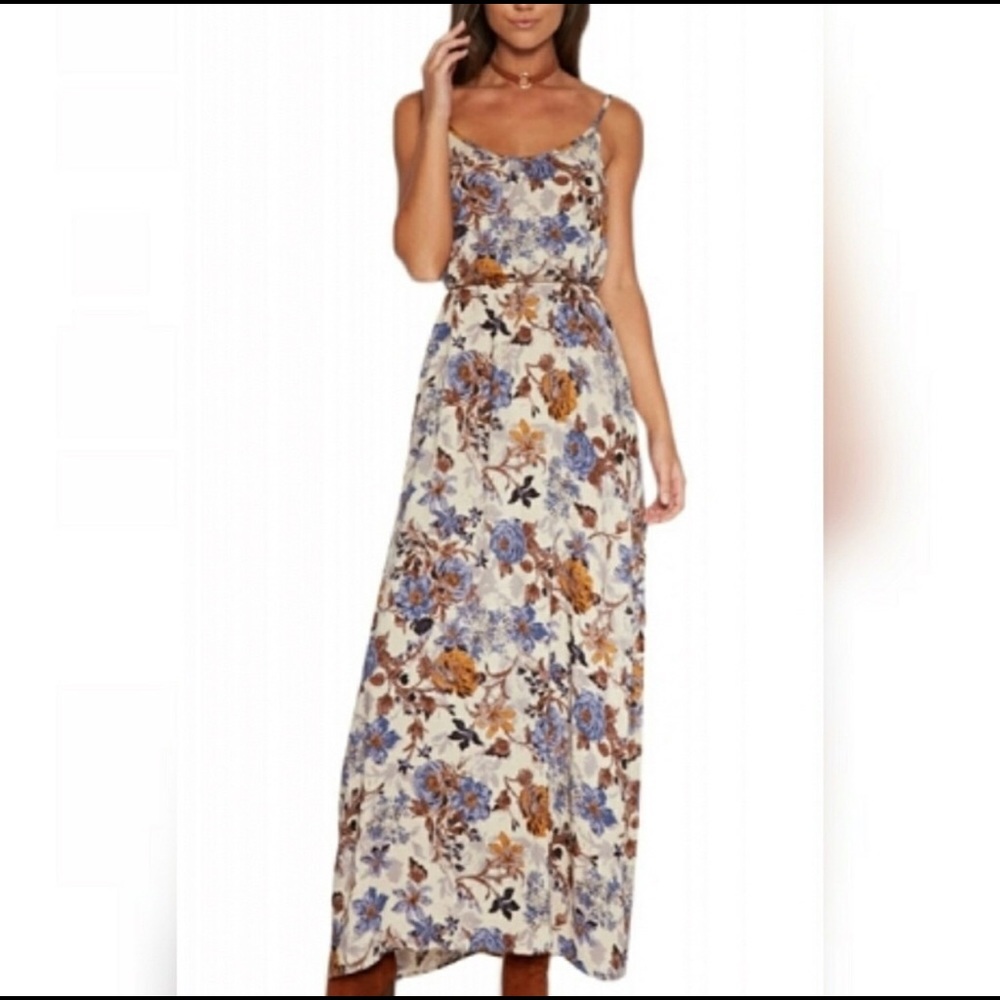 Beautiful Tan & Periwinkle Floral Maxi Dress NWT